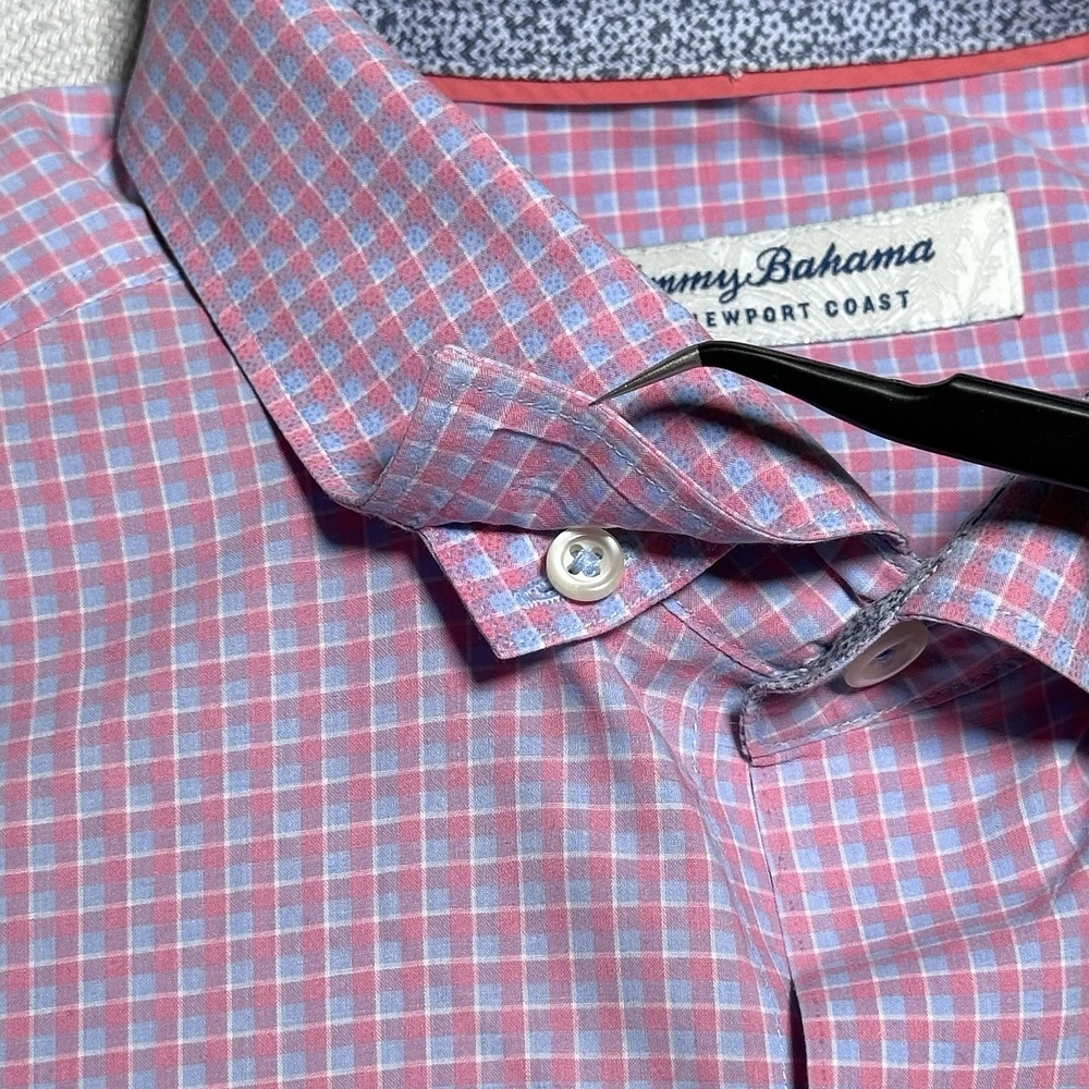 Tommy Bahama Newport Coat Button Down Shirt Mens Medium Check Plaid Floral Cuff - Picture 3 of 11